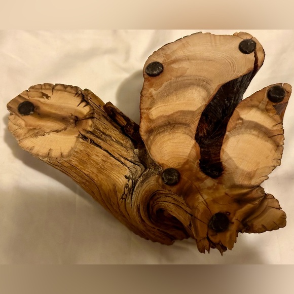 Vintage 70s Mid Century Candle Holder Raw Edge Wood Mountain Cabin Candleholder - Picture 7 of 16